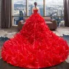 Luxury Gorgeous Red Wedding Dresses Ball Gown Beading Crystal