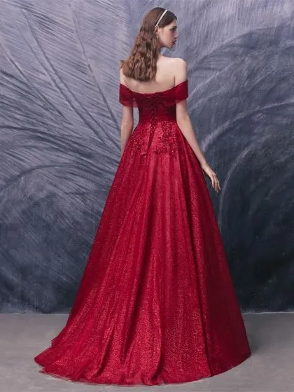 Chic Beautiful Red Prom Dresses 2020 A Line Princess Off The