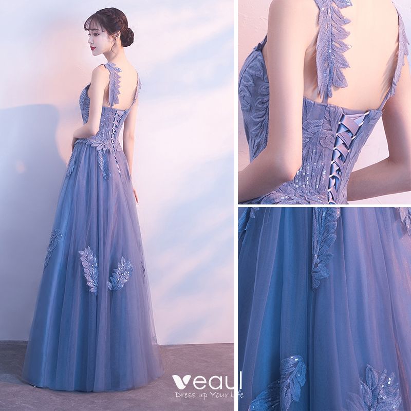 Chic Beautiful Sky Blue Evening Dresses A Line Princess