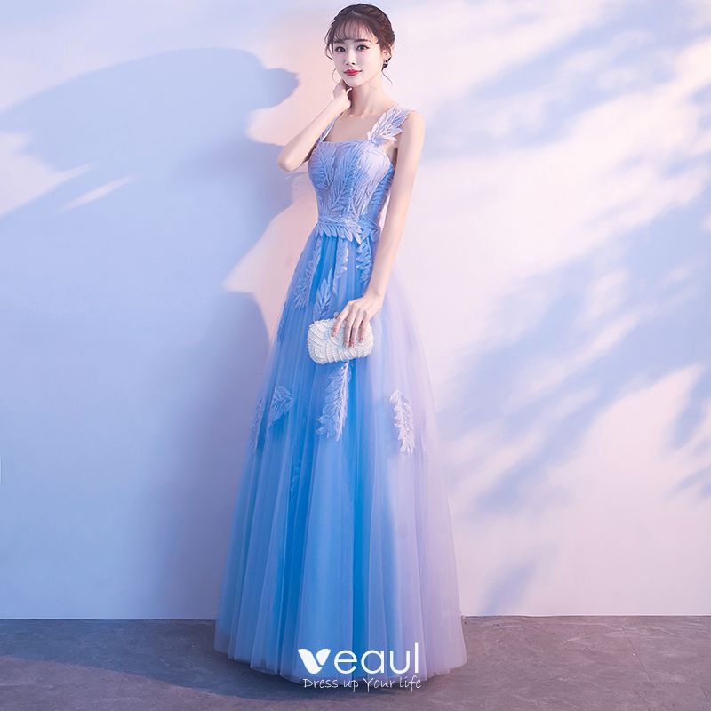 Chic Beautiful Sky Blue Evening Dresses A Line Princess