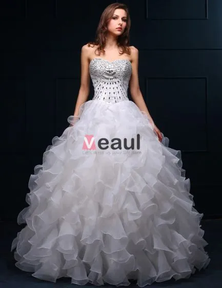 2015 Ball Gown Sweetheart Beading Sequins Organza Wedding Dresses