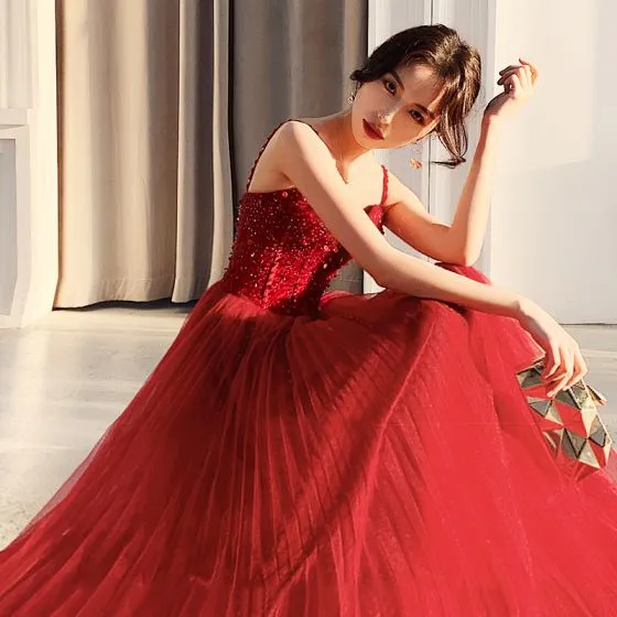 Luxury Gorgeous Burgundy Prom Dresses 2019 A Line Princess