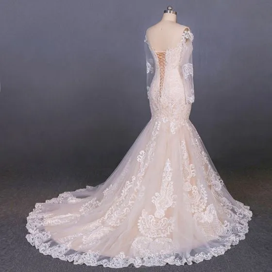 Luxury Gorgeous Champagne See Through Bridal Wedding Dresses