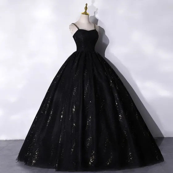 Chic Beautiful Black Beading Sequins Prom Dresses 2021 Ball Gown