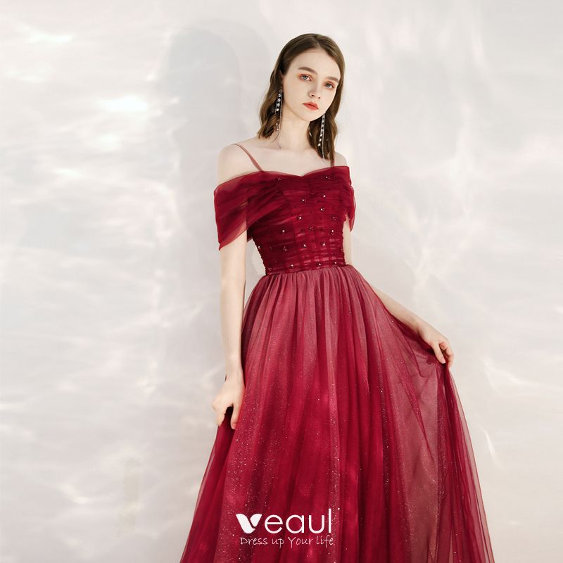 Chic Beautiful Red Evening Dresses A Line Princess Off The