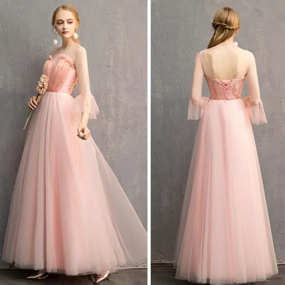 Discount Pearl Pink Bridesmaid Dresses 2019 A Line Princess Glitter