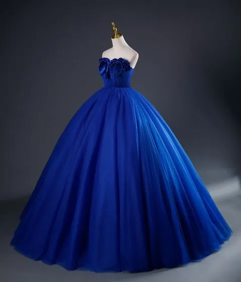 Vintage Retro Royal Blue Beading Prom Dresses 2023 Ball Gown