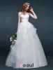 2015 A-line Shoulders Beading Pearls Bow Sash Ruffles Organza Wedding Dress