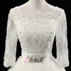 2015 Luxurious Ball Gown Wedding Dress 1/2 Sleeves Beading Bridal Gown