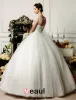 2015 Sweetheart Scoop Neck Beading Short Sleeves Floor-length Ball Gown Wedding Dress
