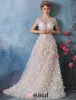 2016 Gorgeous Square Neckline Beaded Applique Petals Champagne Lace Wedding Dress With Sash