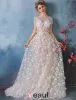 2016 Gorgeous Square Neckline Beaded Applique Petals Champagne Lace Wedding Dress With Sash