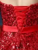 A-ligne Sequins Sweetheart Organza Rouge Robe De Soirée Avec Ceinture