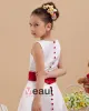 A-Line Jewel Satin Ankle Length Flower Girl Dress