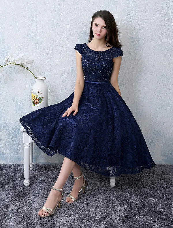Beautiful Scoop Neckline Beading Applique Lace Party Dress With Sash