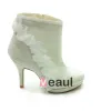 Beautiful Winter Bridal Shoes Ivory Satin Stilettos Boots With Lace