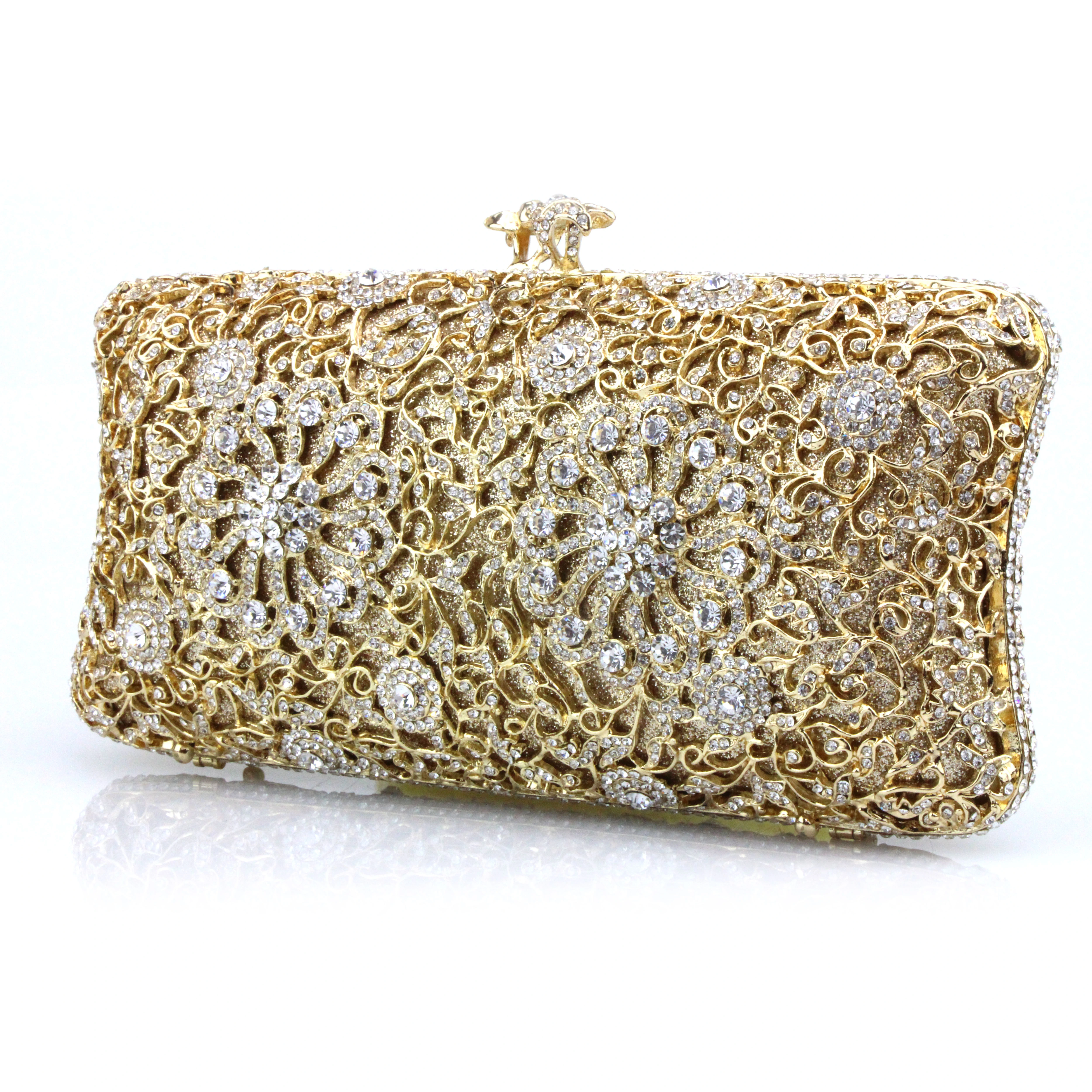 Luxury Gorgeous Gold Clutch Bags Beading Pierced Rhinestone