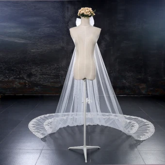 Schöne Weiß Brautschleier 2017 Spitze Tülle Stickerei Applikationen Hochzeit