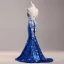 Trumpet / Mermaid Luxury / Gorgeous 2017 Navy Blue Zipper Up Braid Crystal Rhinestone Court Train Satin Sequined V-Neck Casual Cocktail Party Evening Party Summer Sleeveless Evening Dresses