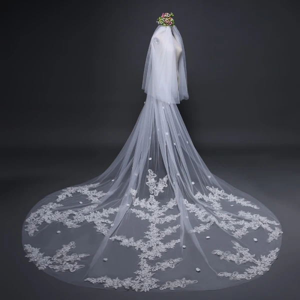 Modern / Fashion White Wedding Veils 2017 Tulle Lace Embroidered Appliques Wedding