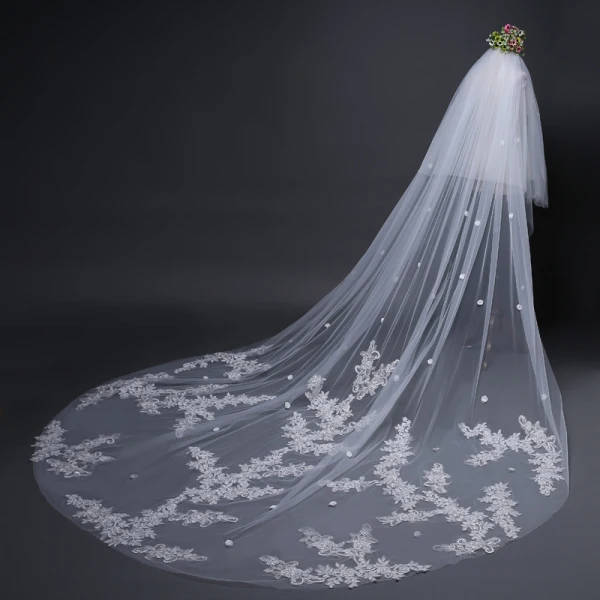 Modern / Fashion White Wedding Veils 2017 Tulle Lace Embroidered Appliques Wedding
