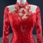 Haut de Gamme Rouge Tapis rouge Robe De Soirée 2020 Trompette / Sirène Transparentes Col Haut Manches Longues Appliques En Dentelle Longue Volants Robe De Ceremonie