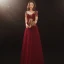 Illusion Burgundy Prom Dresses 2020 A-Line / Princess See-through Scoop Neck 3/4 Sleeve Appliques Lace Sequins Floor-Length / Long Ruffle Formal Dresses