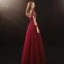 Illusion Burgundy Prom Dresses 2020 A-Line / Princess See-through Scoop Neck 3/4 Sleeve Appliques Lace Sequins Floor-Length / Long Ruffle Formal Dresses