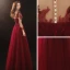 Illusion Burgundy Prom Dresses 2020 A-Line / Princess See-through Scoop Neck 3/4 Sleeve Appliques Lace Sequins Floor-Length / Long Ruffle Formal Dresses