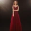 Romantic Burgundy Prom Dresses 2020 A-Line / Princess See-through Scoop Neck Long Sleeve Appliques Flower Beading Floor-Length / Long Ruffle Formal Dresses