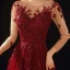 Romantic Burgundy Prom Dresses 2020 A-Line / Princess See-through Scoop Neck Long Sleeve Appliques Flower Beading Floor-Length / Long Ruffle Formal Dresses