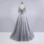 Schöne Grau Ballkleider 2020 Ballkleid Spaghettiträger Ärmellos Perlenstickerei Pailletten Sweep / Pinsel Zug Rüschen Rückenfreies Festliche Kleider