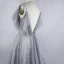 Schöne Grau Ballkleider 2020 Ballkleid Spaghettiträger Ärmellos Perlenstickerei Pailletten Sweep / Pinsel Zug Rüschen Rückenfreies Festliche Kleider