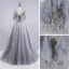 Schöne Grau Ballkleider 2020 Ballkleid Spaghettiträger Ärmellos Perlenstickerei Pailletten Sweep / Pinsel Zug Rüschen Rückenfreies Festliche Kleider