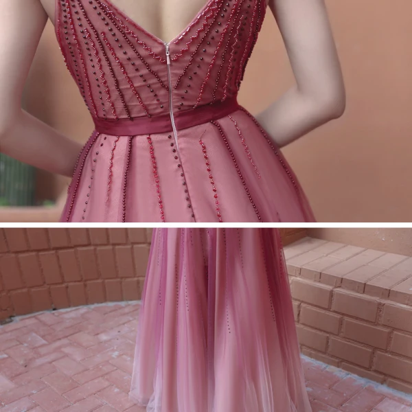 Sexy Burgundy Prom Dresses 2020 A-Line / Princess Spaghetti Straps Sleeveless Beading Rhinestone Floor-Length / Long Ruffle Backless Formal Dresses