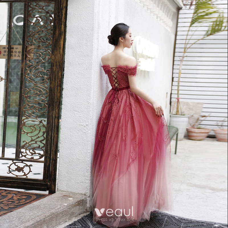 Élégant Rouge Dansant Robe De Bal 2020 Princesse De l'épaule Manches ...