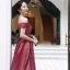 Elegant Red Dancing Prom Dresses 2020 A-Line / Princess Off-The-Shoulder Short Sleeve Sash Beading Floor-Length / Long Ruffle Backless Formal Dresses