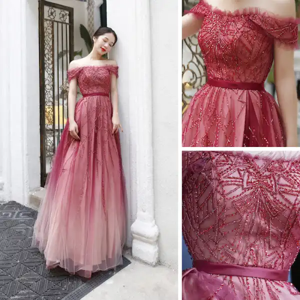 Élégant Rouge Dansant Robe De Bal 2020 Princesse De l'épaule Manches ...