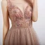 Sexy Pearl Pink Prom Dresses 2020 A-Line / Princess See-through Deep V-Neck Sleeveless Beading Pearl Rhinestone Floor-Length / Long Ruffle Backless Formal Dresses
