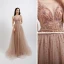 Sexy Pearl Pink Prom Dresses 2020 A-Line / Princess See-through Deep V-Neck Sleeveless Beading Pearl Rhinestone Floor-Length / Long Ruffle Backless Formal Dresses