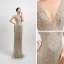 Haut de Gamme Argenté Robe De Soirée 2020 Trompette / Sirène Transparentes V-Cou Sans Manches Perlage Gland Paillettes Longue Dos Nu Robe De Ceremonie