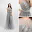 Illusion Grau Tanzen Durchsichtige Ballkleider 2020 A Linie Eckiger Ausschnitt Ärmellos Perlenstickerei Strass Pailletten Stoffgürtel Lange Rüschen Festliche Kleider