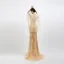 High-end Gold Evening Dresses  With Shawl 2020 Trumpet / Mermaid Deep V-Neck Sleeveless Feather Beading Sweep Train Ruffle Backless Formal Dresses