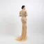 High-end Gold Evening Dresses  With Shawl 2020 Trumpet / Mermaid Deep V-Neck Sleeveless Feather Beading Sweep Train Ruffle Backless Formal Dresses