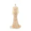 High-end Gold Evening Dresses  With Shawl 2020 Trumpet / Mermaid Deep V-Neck Sleeveless Feather Beading Sweep Train Ruffle Backless Formal Dresses