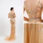 High-end Gold Evening Dresses  With Shawl 2020 Trumpet / Mermaid Deep V-Neck Sleeveless Feather Beading Sweep Train Ruffle Backless Formal Dresses