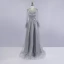 Haut de Gamme Gris Robe De Soirée 2020 Princesse Transparentes Encolure Dégagée Manches Longues Plumes Ceinture Perlage Paillettes Train De Balayage Volants Robe De Ceremonie