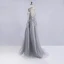 Haut de Gamme Gris Robe De Soirée 2020 Princesse Transparentes Encolure Dégagée Manches Longues Plumes Ceinture Perlage Paillettes Train De Balayage Volants Robe De Ceremonie