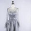 Haut de Gamme Gris Robe De Soirée 2020 Princesse Transparentes Encolure Dégagée Manches Longues Plumes Ceinture Perlage Paillettes Train De Balayage Volants Robe De Ceremonie