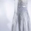 Haut de Gamme Gris Robe De Soirée 2020 Princesse Transparentes Encolure Dégagée Manches Longues Plumes Ceinture Perlage Paillettes Train De Balayage Volants Robe De Ceremonie